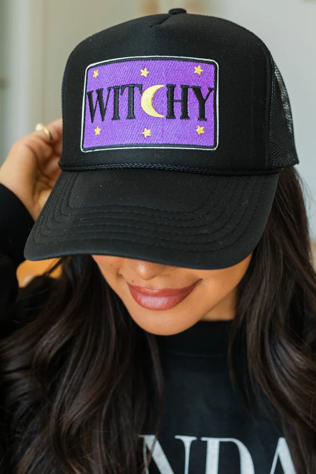 Witchy Patch Black Trucker Hat | Pink Lily