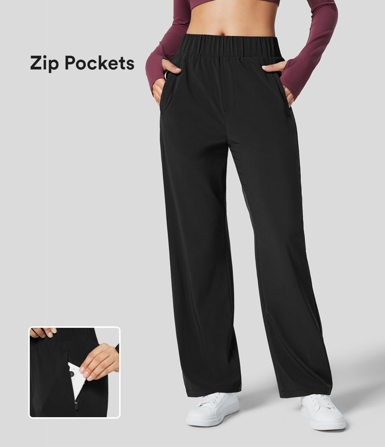 Breezeful™ High Waisted Concealed Zip Pockets Straight Leg Quick Dry Casual Pants | HALARA