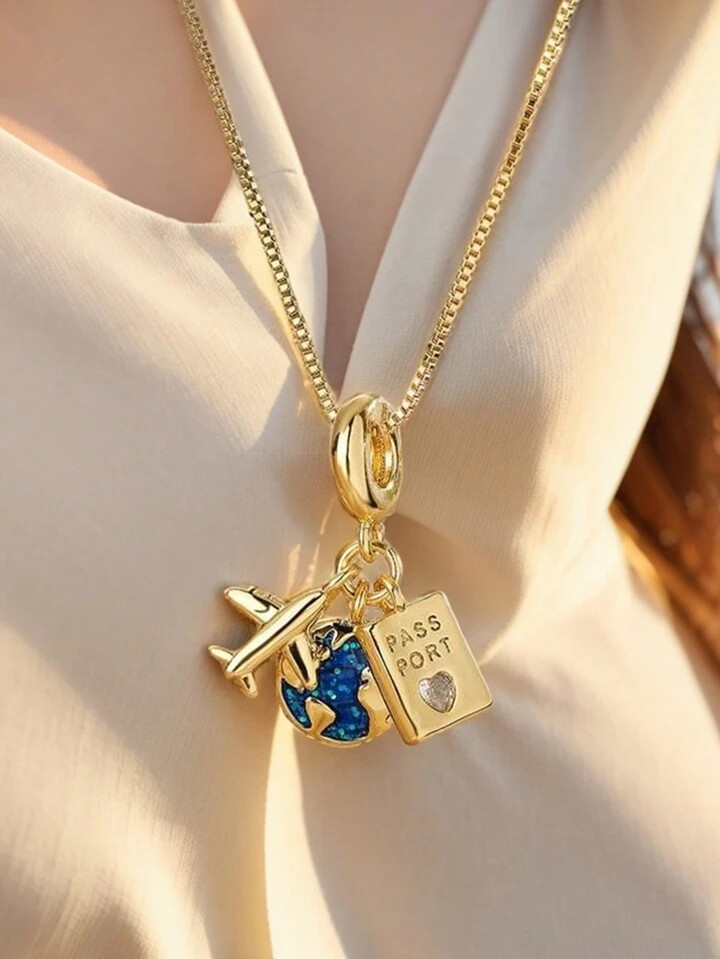 Dellgoo Fashion Portable Airplane Passport Pendant Necklace | SHEIN