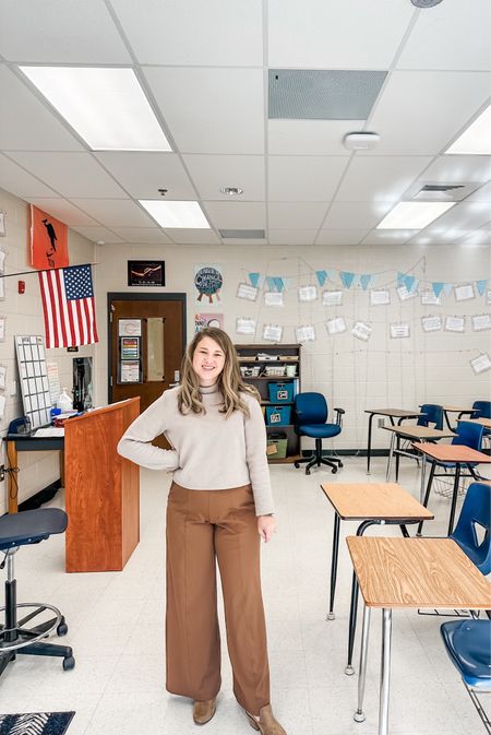 Classic neutral teacher outfit! High waisted power fit pants (old navy wearing size small - TTS) and cropped fit pullover sweater (sized up to medium for more length) 

#LTKsalealert #LTKstyletip #LTKworkwear