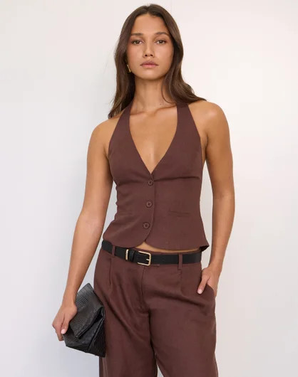 Linen Backless Halter Vest | Glassons (Australia)