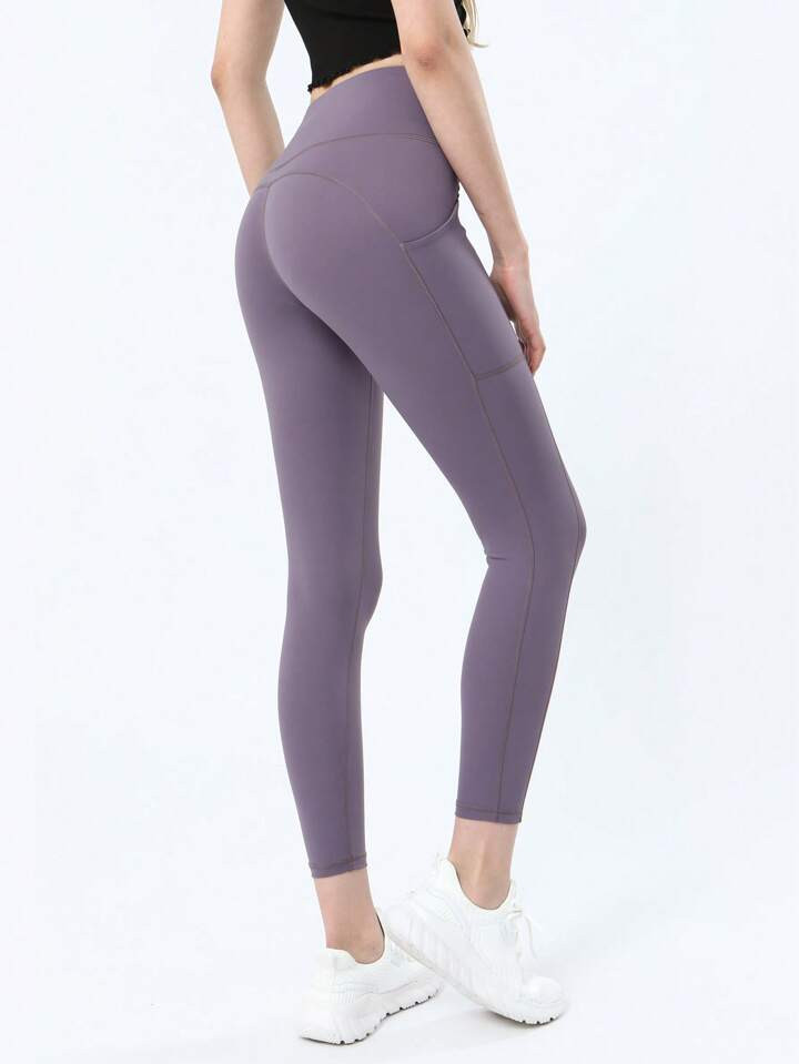 Wide Waistband Sports Leggings With Phone Pocket | SHEIN