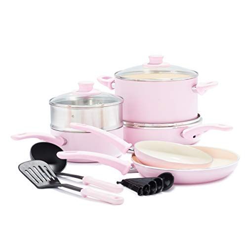 GreenLife Soft Grip Healthy Ceramic Nonstick, Cookware Pots and Pans Set, 16 Piece, Pink | Amazon (US)