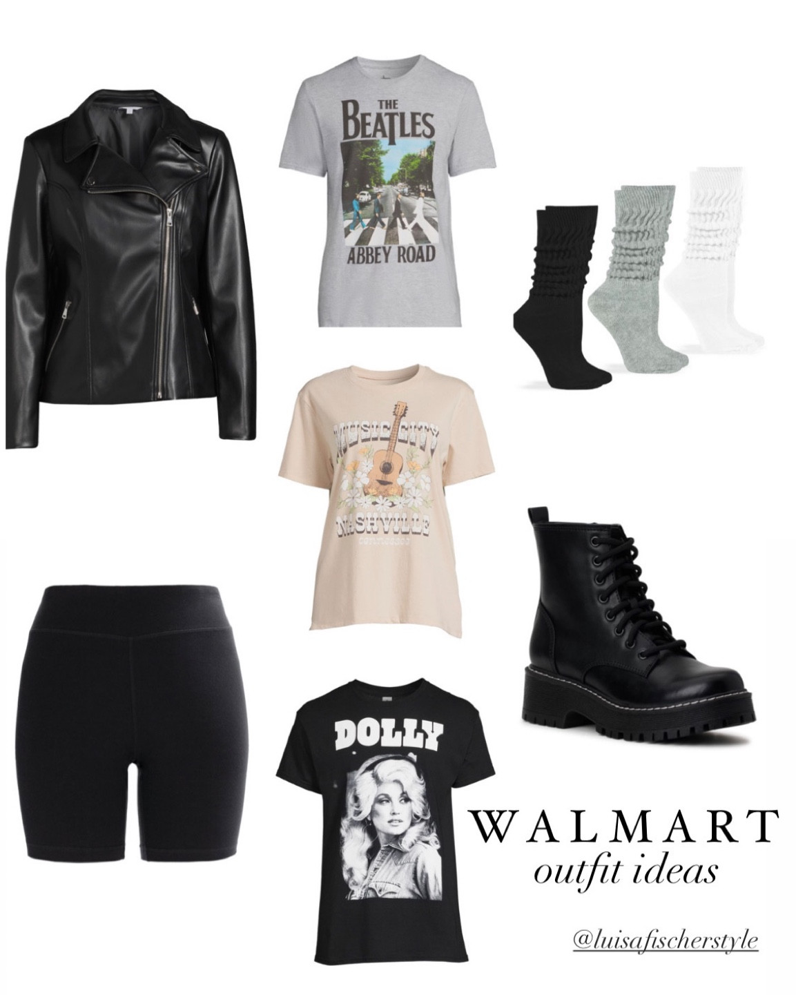 outfit inspo | graphic tee | band tee | biker shorts | moto jacket | scrunch socks | lace up boots | combat boots | everyday wear | casual wear | fall outfit idea

#LTKsalealert #LTKfindsunder50 #LTKstyletip