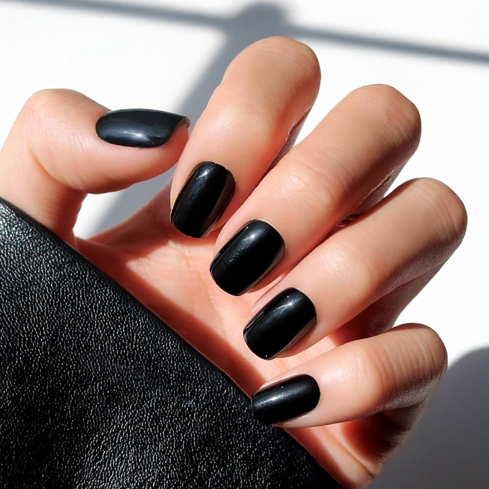 Glamnetic Press On Nails - Jet Black | Short Squoval Black Fake Nails with a Glossy Finish, Salon... | Amazon (US)