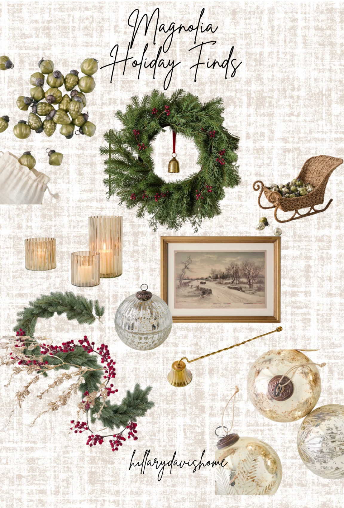 Magnolia Holiday Finds! 🎄🔔 🕯️✨ 

Magnolia | Holiday Finds | Christmas Decor | red berry wreath | woven sleigh | ornament bowl filler | garland decor | mantle decorating | ornament candle | brass snuffer | holiday decorating ideas | holiday candles | holiday votives | Christmas framed art | winter art 

#LTKHoliday #LTKFindsUnder100 #LTKSeasonal