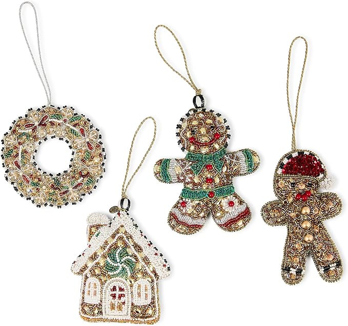 MACKENZIE-CHILDS Beaded Ornament, Christmas Tree Ornament, Set of 4, Gingerbread | Amazon (US)