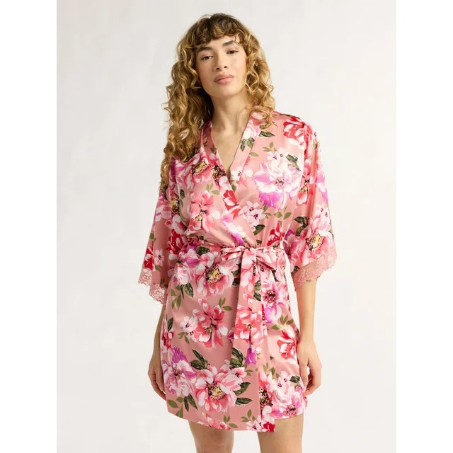 Joyspun Women’s Lace Trim Satin Robe, Sizes S to 3X - Walmart.com | Walmart (US)