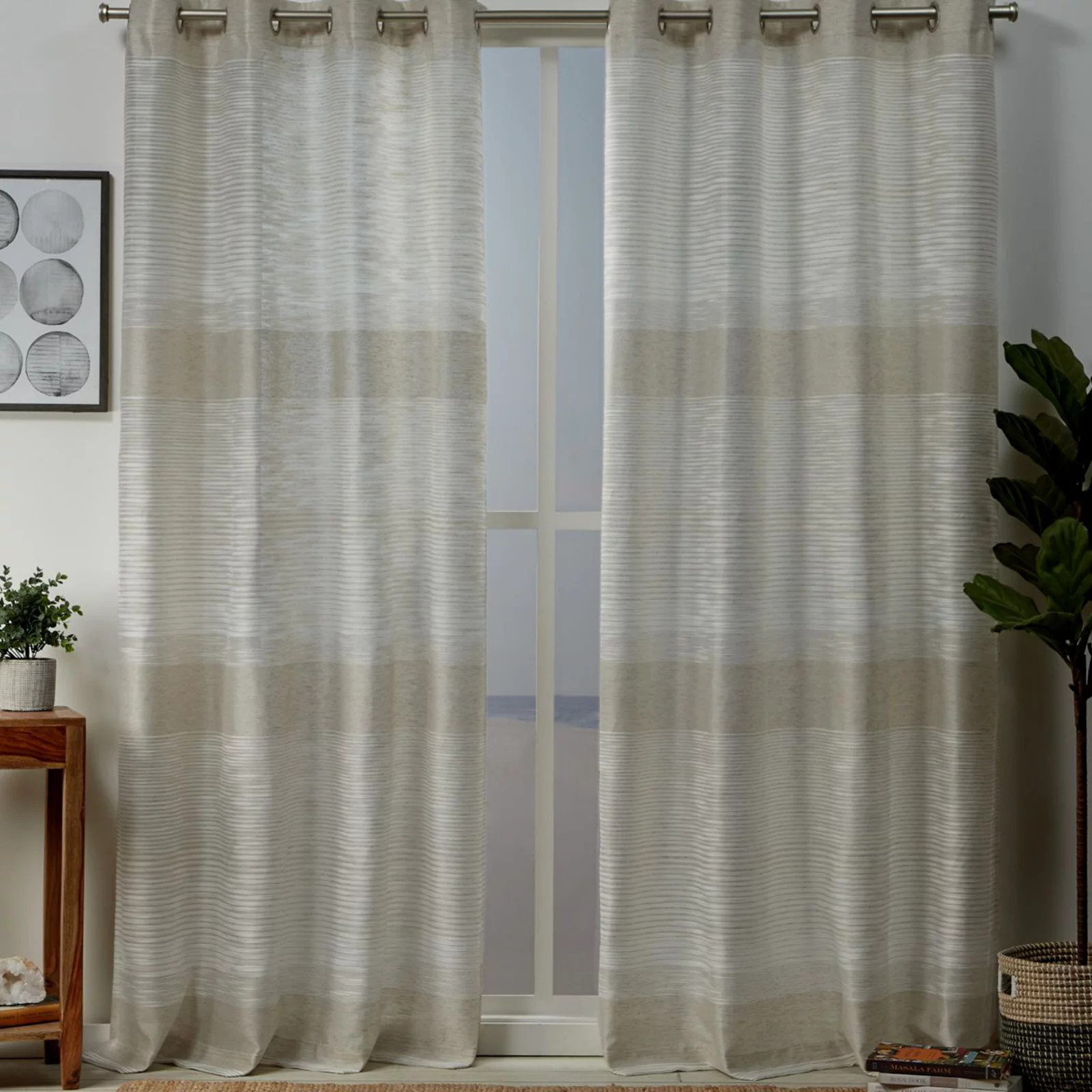 Exclusive Home 2-pack Kadomo Striped Window Curtains, Beig/Green, 54X96 | Kohl's