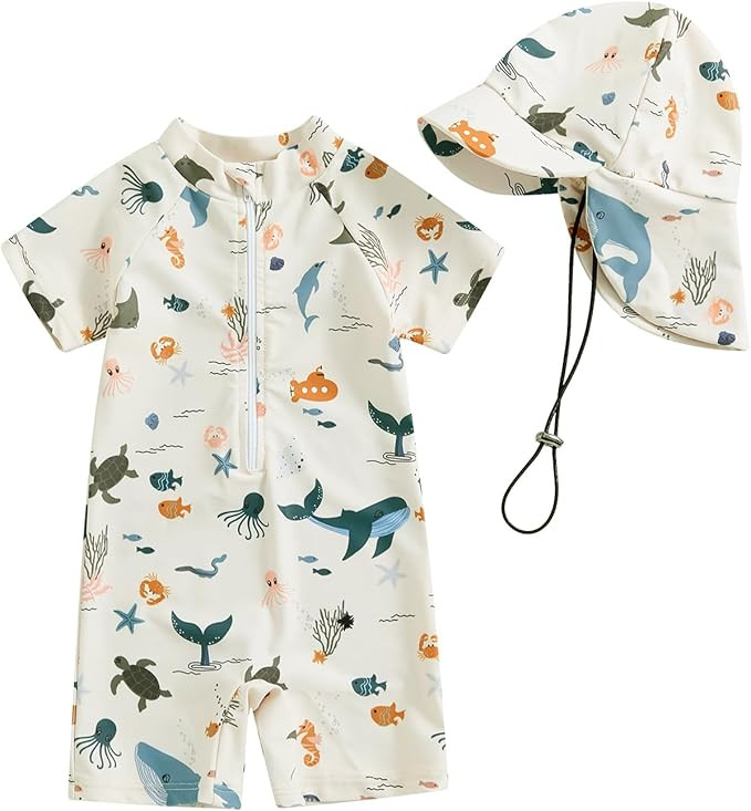 Newbgclo Infant Baby Boy Girl One Piece Swimsuit Long/Short Sleeve Zipper Bathing Suit Toddler Ra... | Amazon (US)