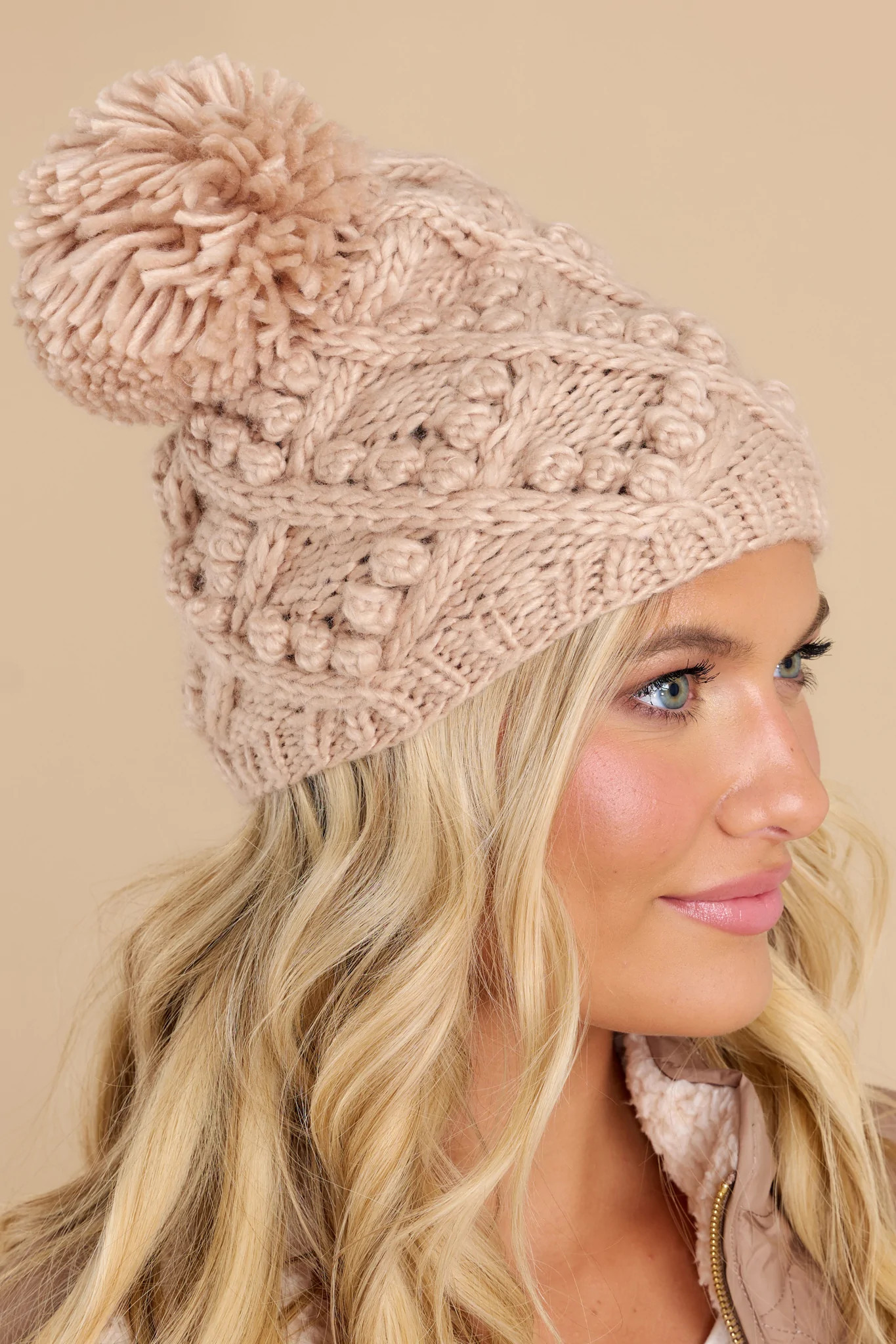 Embrace The Chill Blush Pom Hat Beige | Red Dress 