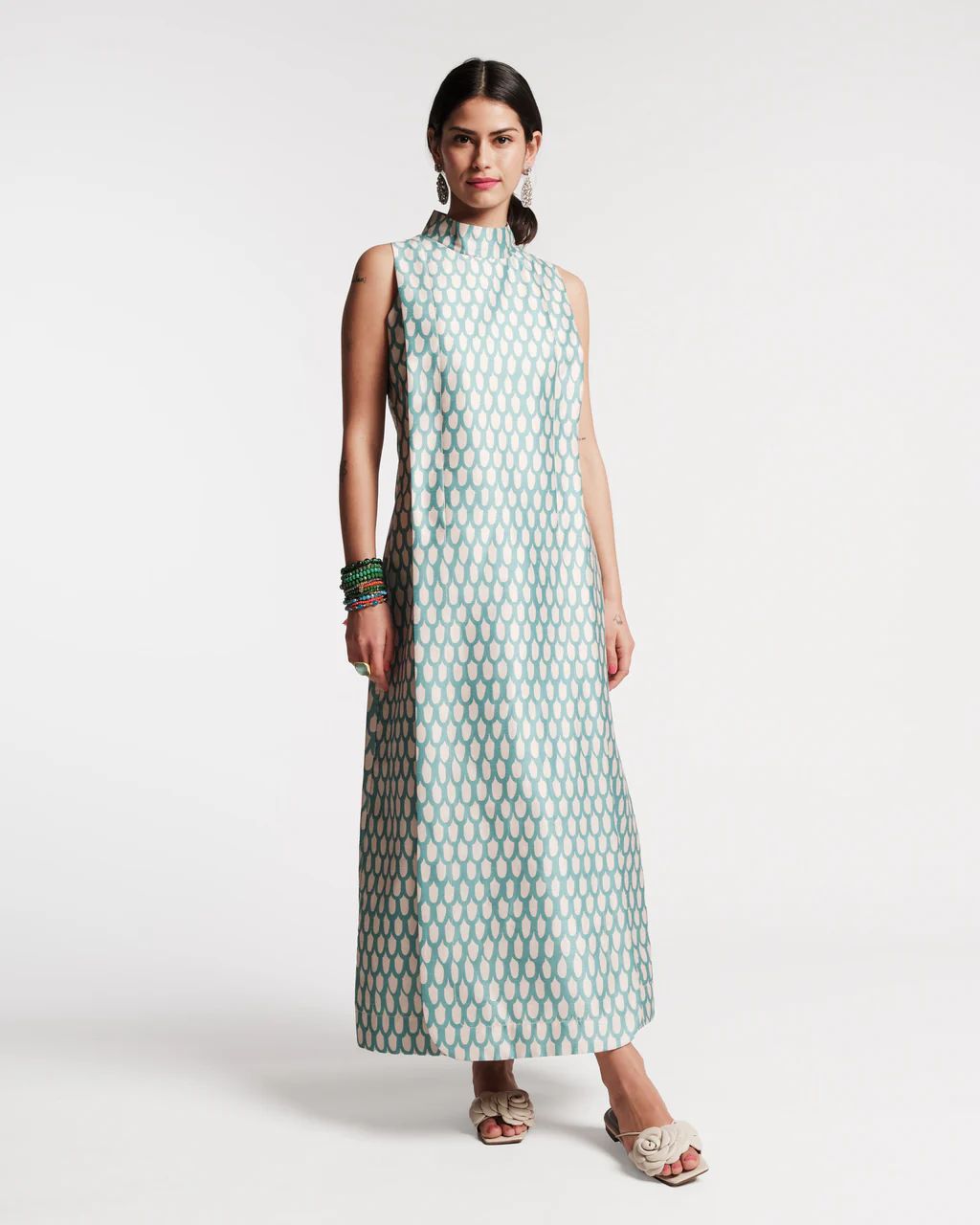 Carlyle Dress Loop Print Oyster Light Blue | Frances Valentine