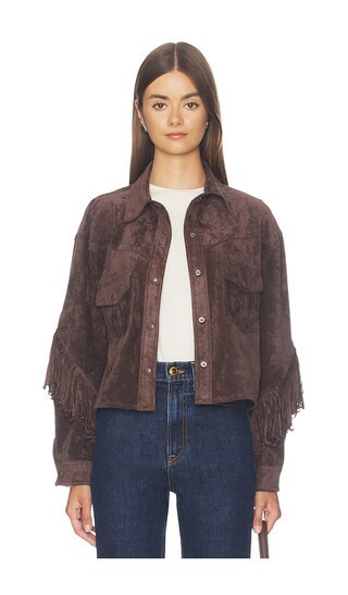 BLANKNYC Cropped Fringe Jacket in Brown. - size M | Revolve Clothing (Global)