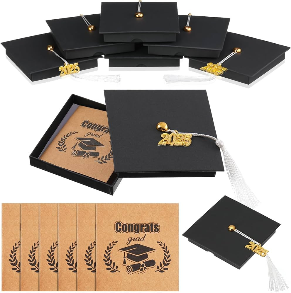 Spakon 12 Pcs 2025 Graduation Gift Card Box, 6 Pack Graduation Cap Box and 6 Pack Grad Cards Grad... | Amazon (US)