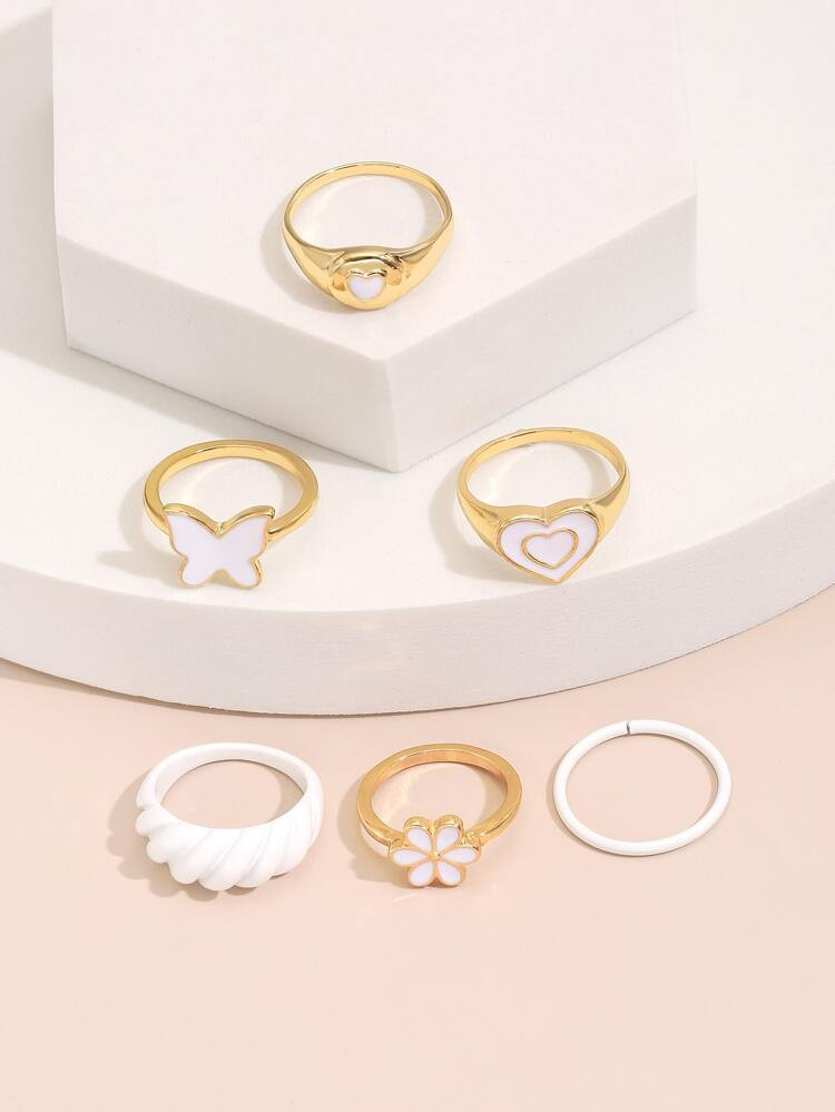 6pcs Flower Detail Ring | SHEIN