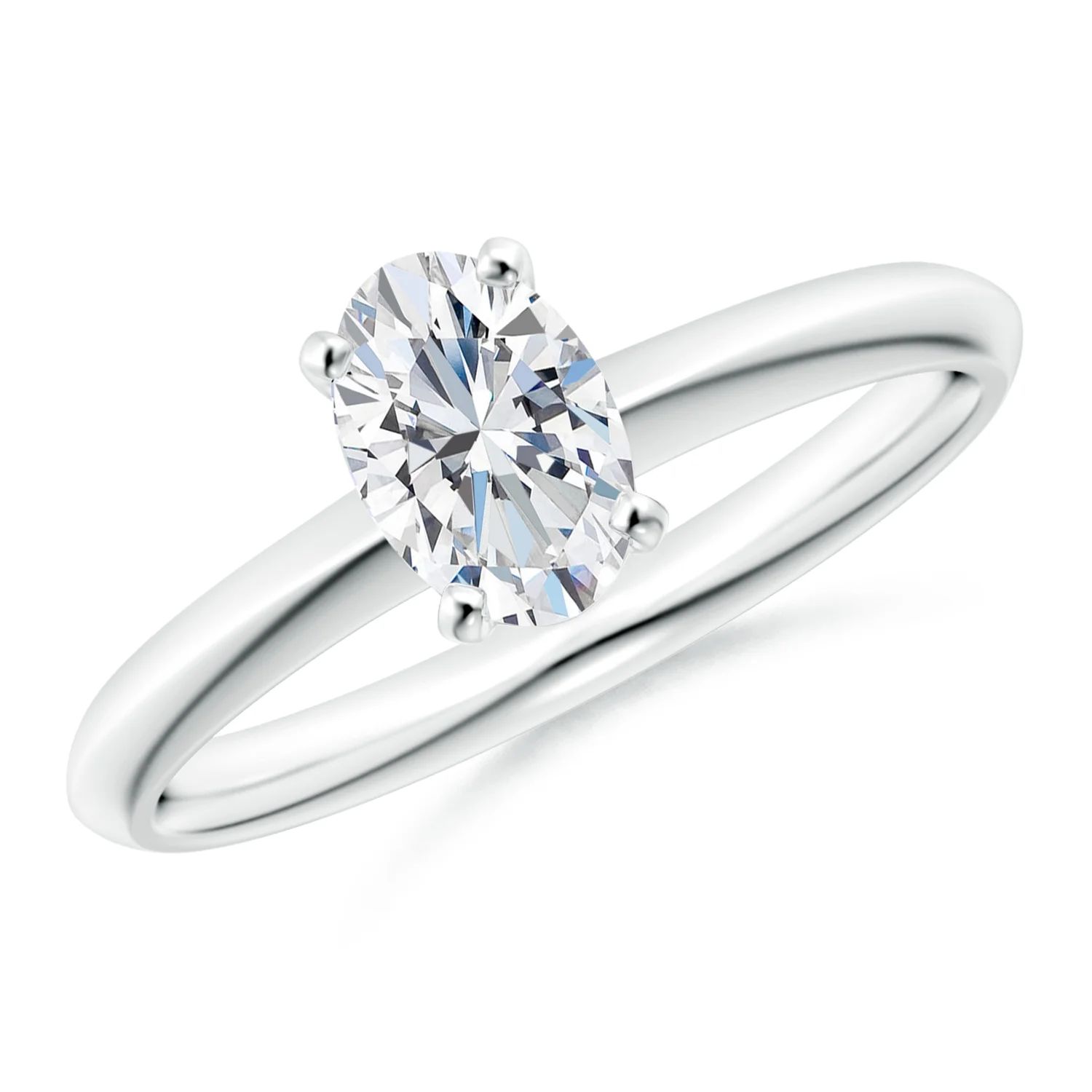 Lab-Grown Oval Diamond Solitaire Knife-Edge Shank Engagement Ring | Angara US