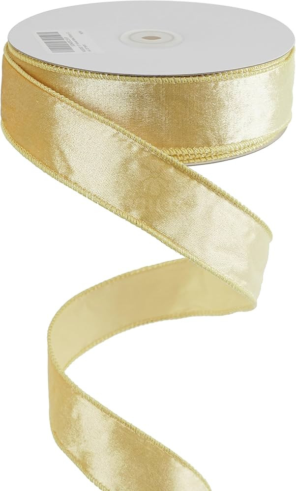MEEDEE Gold Velvet Ribbon 1.5 Inch Thick Velvet Wired Ribbon 25 Yards Spool Two Tone Farrislk Rib... | Amazon (US)