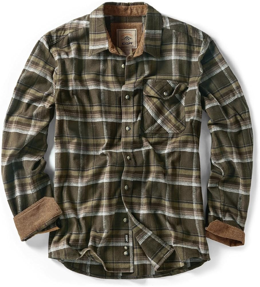 CQR Men's All Cotton Flannel Shirt, Long Sleeve Casual Button Up Plaid Shirt, Brushed Soft Outdoo... | Amazon (US)