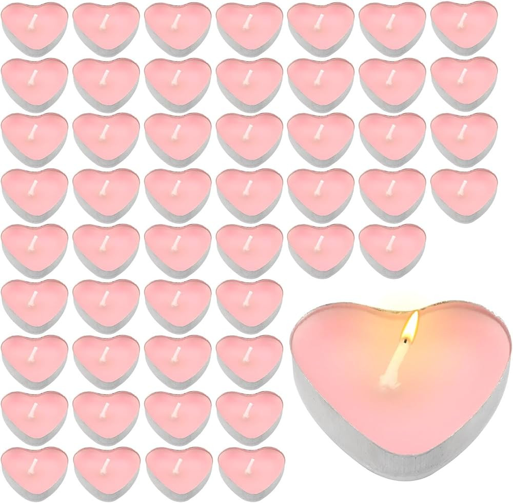 Tea Lights Candles, 50PCS Heart Shaped Smokeless Tea Lights Candles Unscented Candle, Dripless Ro... | Amazon (UK)