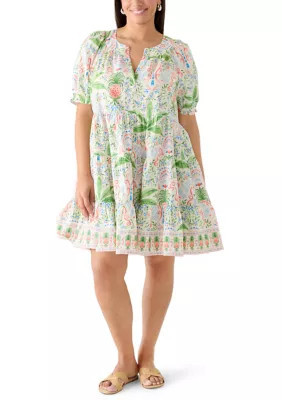 Crown & Ivy Women's Plus Size Print Peasant Dress, Ivory, 4X | Belk
