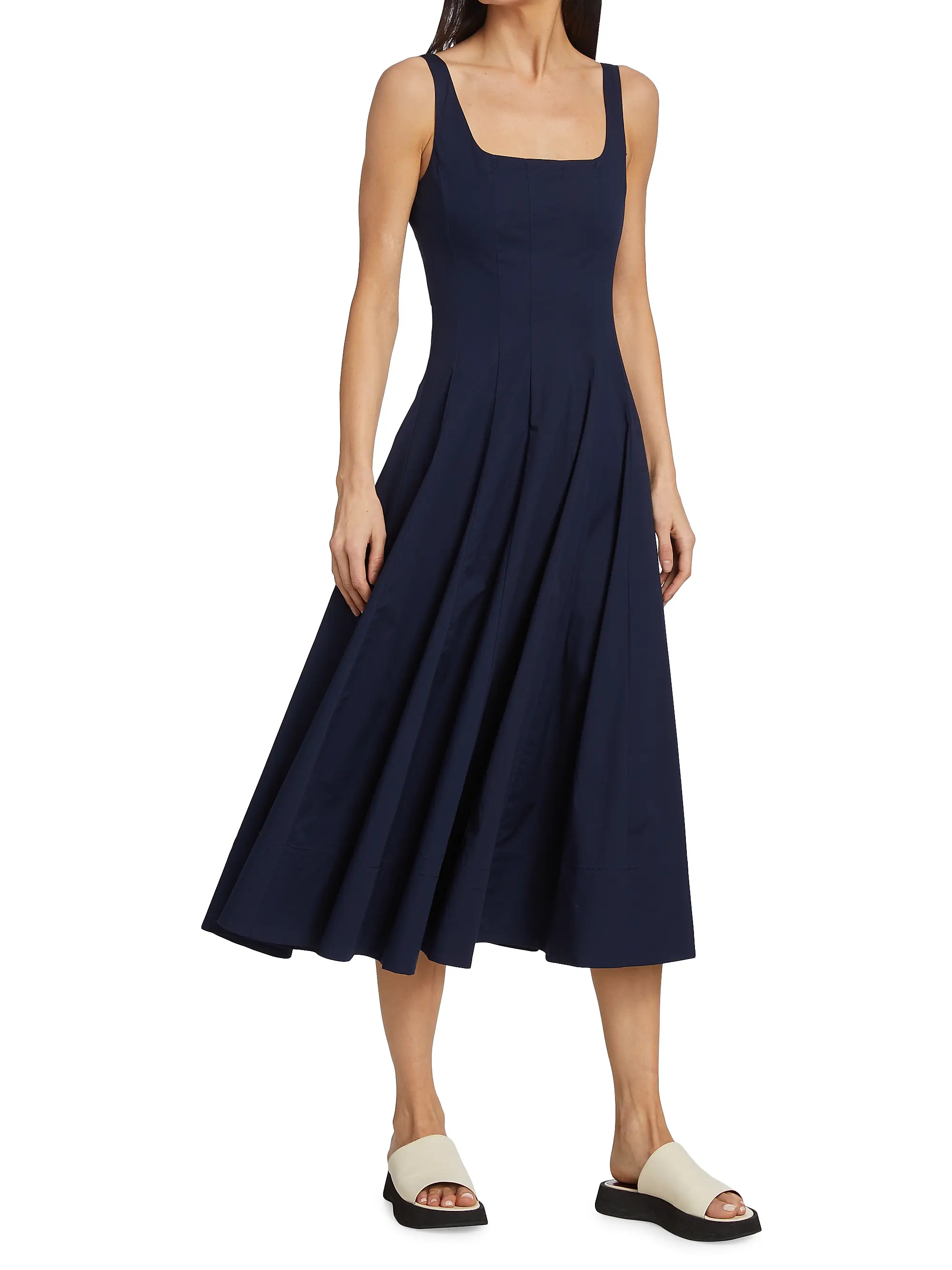 Shop Staud Wells Cotton Poplin A-Line Midi-Dress | Saks Fifth Avenue | Saks Fifth Avenue