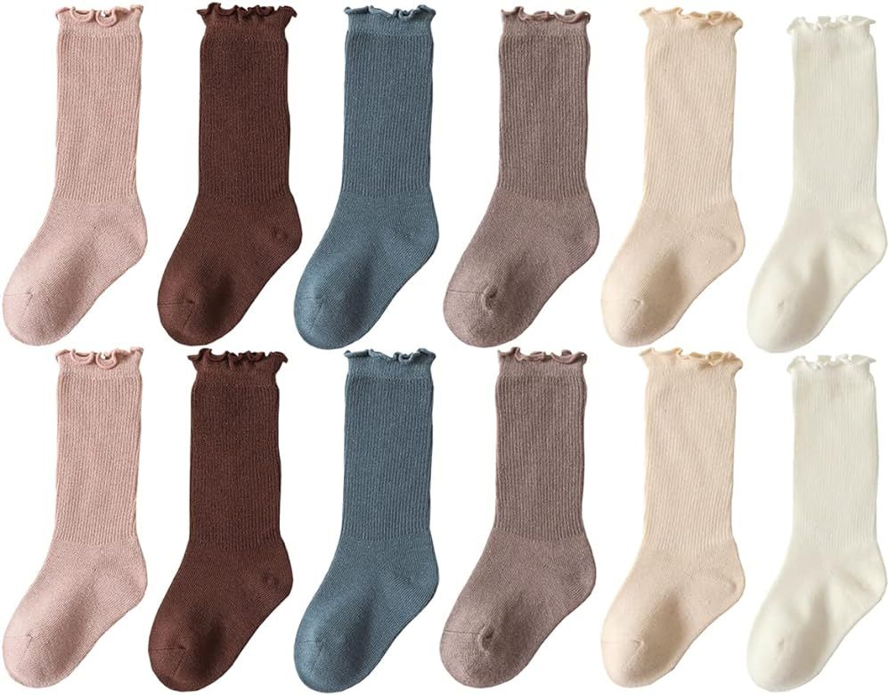 FYLuoke Baby Knee High Stockings Socks Girls Newborn Infants Long Socks Boys Toddlers Ruffled Soc... | Amazon (US)