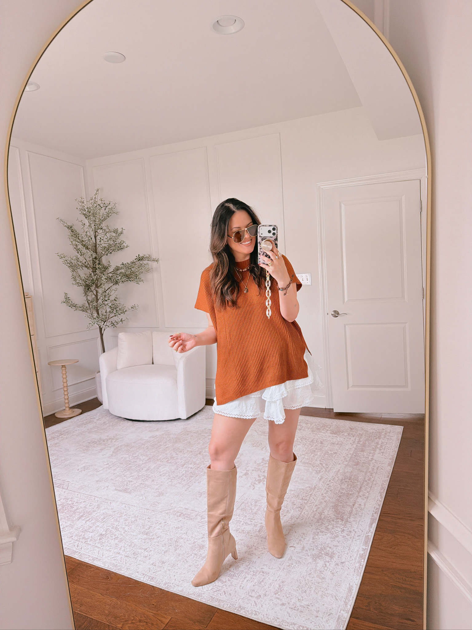 wearing a large in the top, XL in the skirt 

 #LTKSeasonal #LTKMidsize