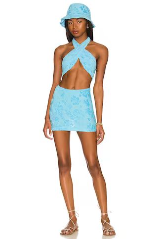 Frankies Bikinis Dorothy Terry Jacquard Mini Dress in Blue Isle from Revolve.com | Revolve Clothing (Global)