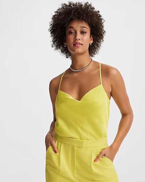 Conscious Edit Satin Racerback Cowl Neck Cami | Express