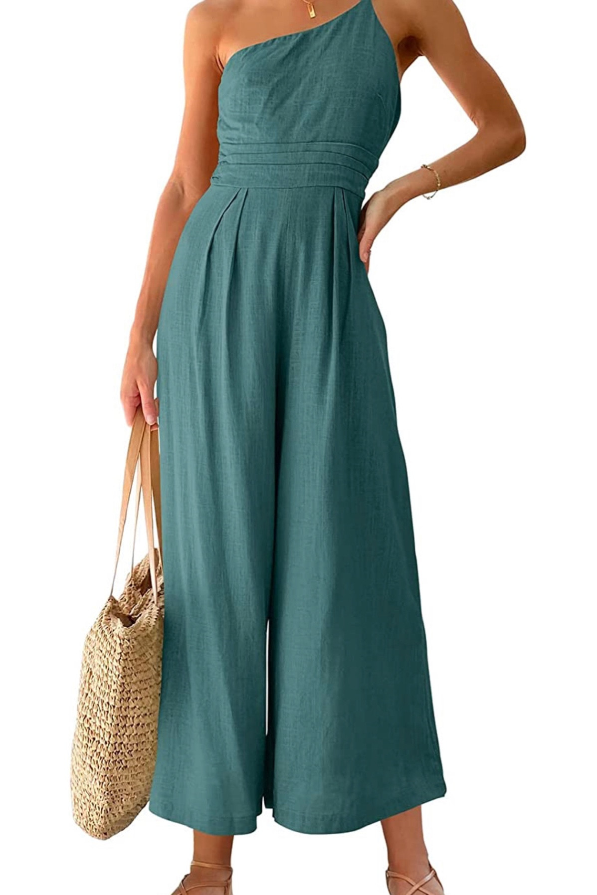 ANRABESS Women's Summer Straps One Shoulder Pleated High Waist Casual Wide Leg Jumpsuit Romper with Pockets

#LTKunder50 #LTKwedding #LTKworkwear