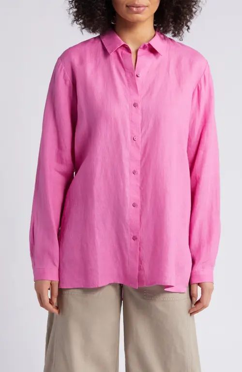 Eileen Fisher Classic Long Sleeve Organic Linen Button-Up Shirt in Tulip at Nordstrom, Size Xx-Sm... | Nordstrom