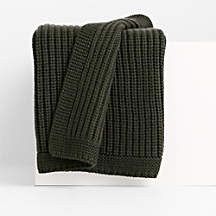 Ficus Green Wool Blend 70''x55"" Fisherman Knit Throw Blanket | Crate & Barrel