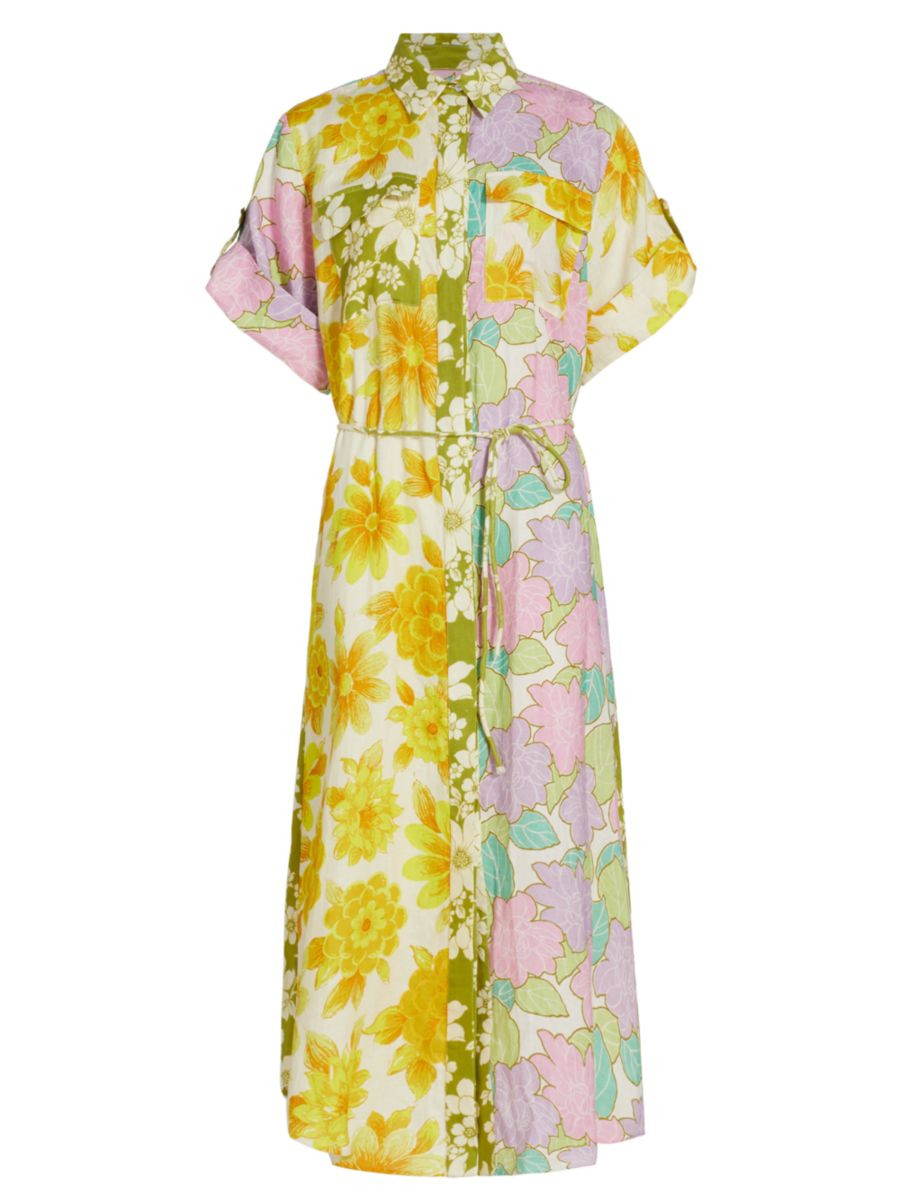 Elora Patchwork Linen Shirtdress | Saks Fifth Avenue