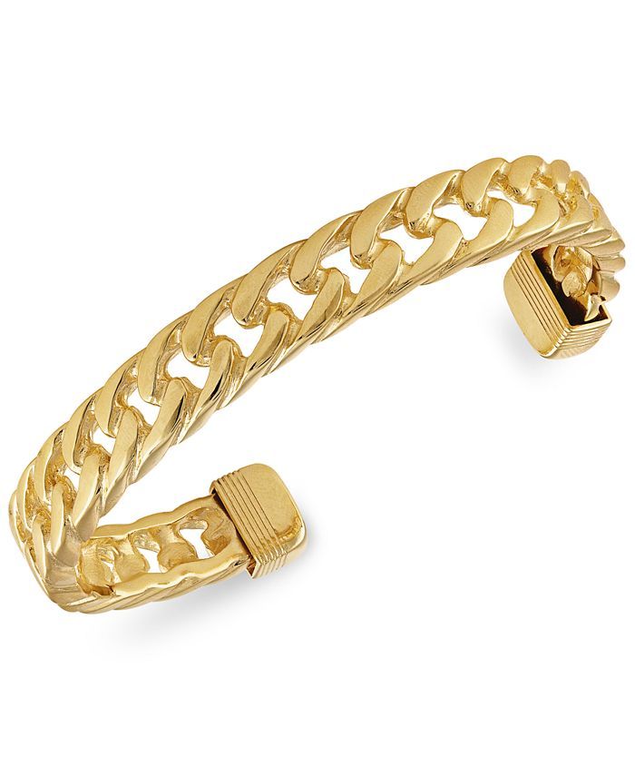 Esquire Men's Jewelry Curb Link Cuff Bangle Bracelet in 18k Gold-Plated Sterling Silver, Created ... | Macys (US)