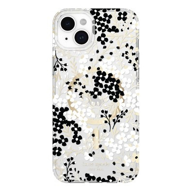 Kate Spade New York Apple iPhone 15 Plus/iPhone 14 Plus Protective Case with MagSafe - Black & White Floral with Gems | Target