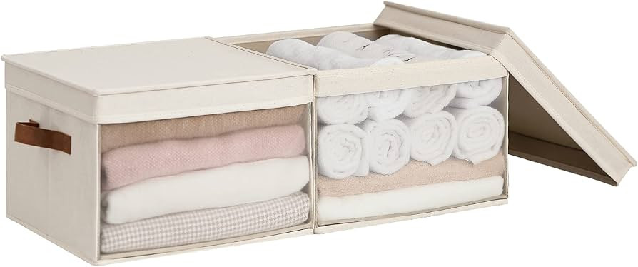 StorageWorks Storage Bins with Lids and Clear Window, Storage Basket for Shelves, Fabric Closet C... | Amazon (US)