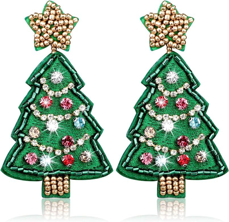 Christmas Earrings-Beaded Christmas Jewelry Earrings for Women Dangling Headmade Holiday Earrings... | Amazon (US)