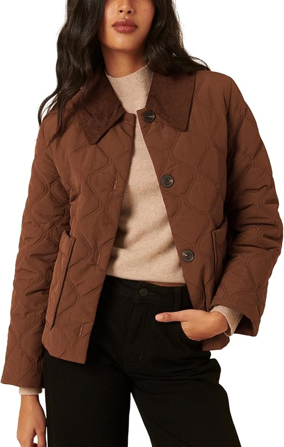 Lviefent Womens Quilted Jacket Lightweight Button Down Puffer Jacket Corduroy Collar Padded Coat ... | Amazon (US)