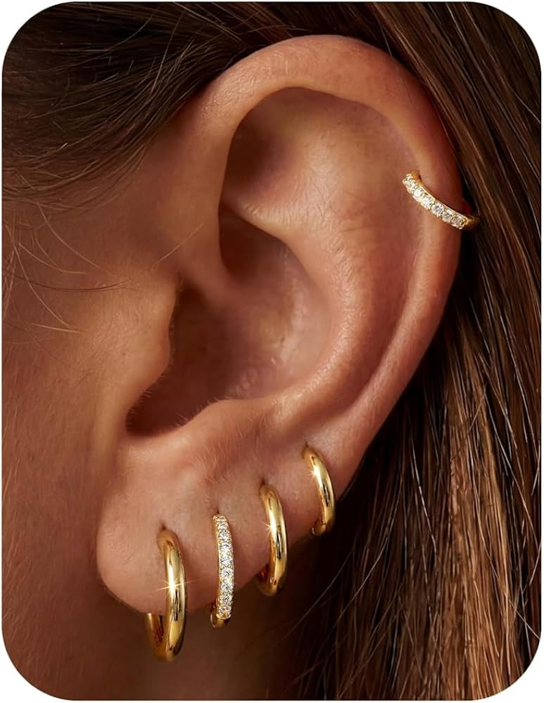 Tungary Small Gold Hoop Earrings for Women, Hypoallergenic Huggie Earrings for Sensitive Ears, No... | Amazon (US)
