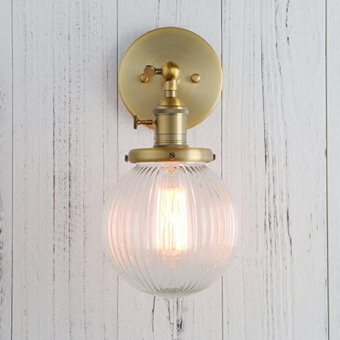 Permo Vintage Industrial Wall Sconce Lighting Fixture with Mini 5.9" Round Clear Globe Ribbed Gla... | Amazon (US)