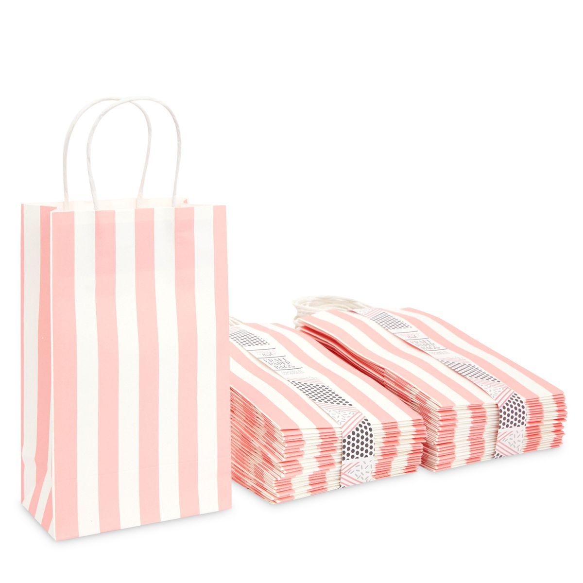 50 Pack Small Pink Striped Party Favor Paper Goodie Gift Bags with Handles for Girls Baby Shower ... | Walmart (US)
