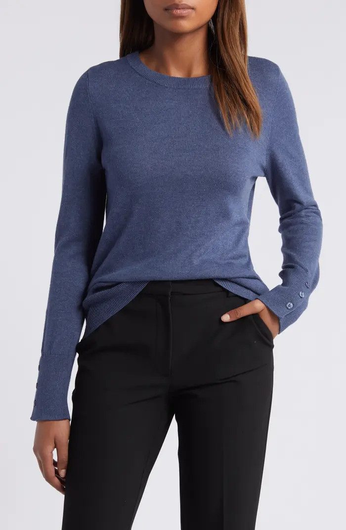 Halogen® Button Cuff Crewneck Sweater | Nordstrom | Nordstrom