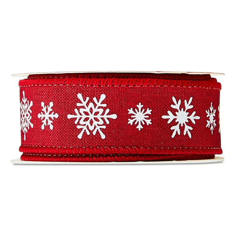 Red and White Snowflake Mini Christmas Ribbon, 1" x 12', by Holiday Time | Walmart (US)