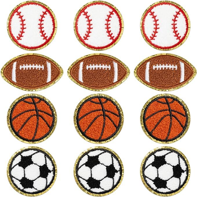 X1zuue 12Pcs Ball Sports Chenille Iron on Patches, Kids Football Baseball Basketball Rugby Soccer... | Amazon (US)