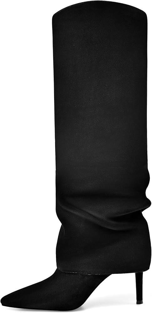Vaslemuse Womens Fold Over Knee High Boots Stiletto High Heel Slouchy Tall Boots Pointed Toe Sexy... | Amazon (US)