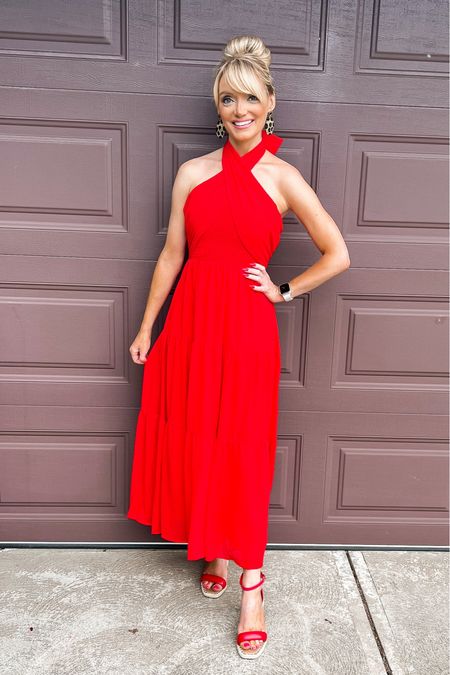Red criss cross halter maxi dress only $29.99 with a 20% promo code 9QTDOEV9. While supplies last! I am in a small and other colors available - red espadrille wedges only $25 - beaded statement earrings - Amazon fashion - Amazon finds - Amazon deal - Amazon deals - Amazon promo code - Amazon promo codes - summer dress - date night dress - wedding guest dress 


#LTKsalealert #LTKSeasonal #LTKunder50