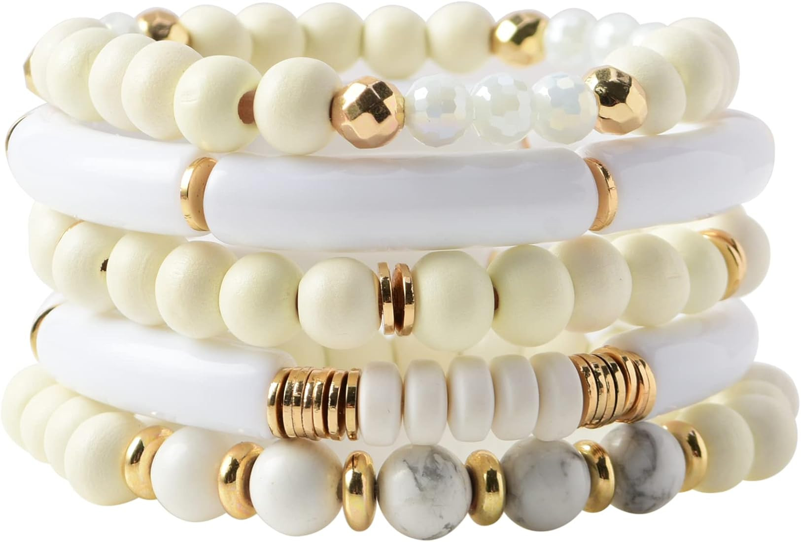 LALAPPLE Heishi Beaded Acrylic Bamboo Tube Bangle Bracelets Set for Women, Colorful Stackable Cur... | Amazon (US)