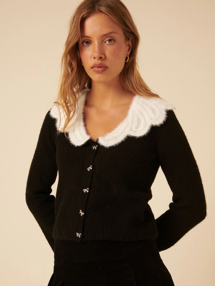 Nobodys Child Black Eyelash Crochet Collar Cardigan | Next AU