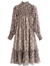 'Silvia' Paisley Print Brown Ruched Maxi Dress | Goodnight Macaroon