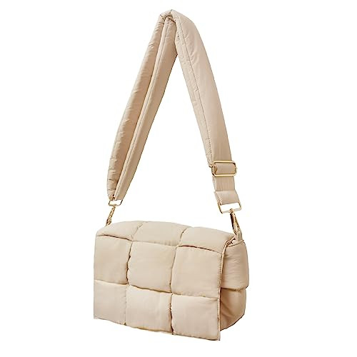NAARIIAN Puffer shoulder bag Nylon padded woven handbag designer crossbody dupes women down purse(beige) | Amazon (US)